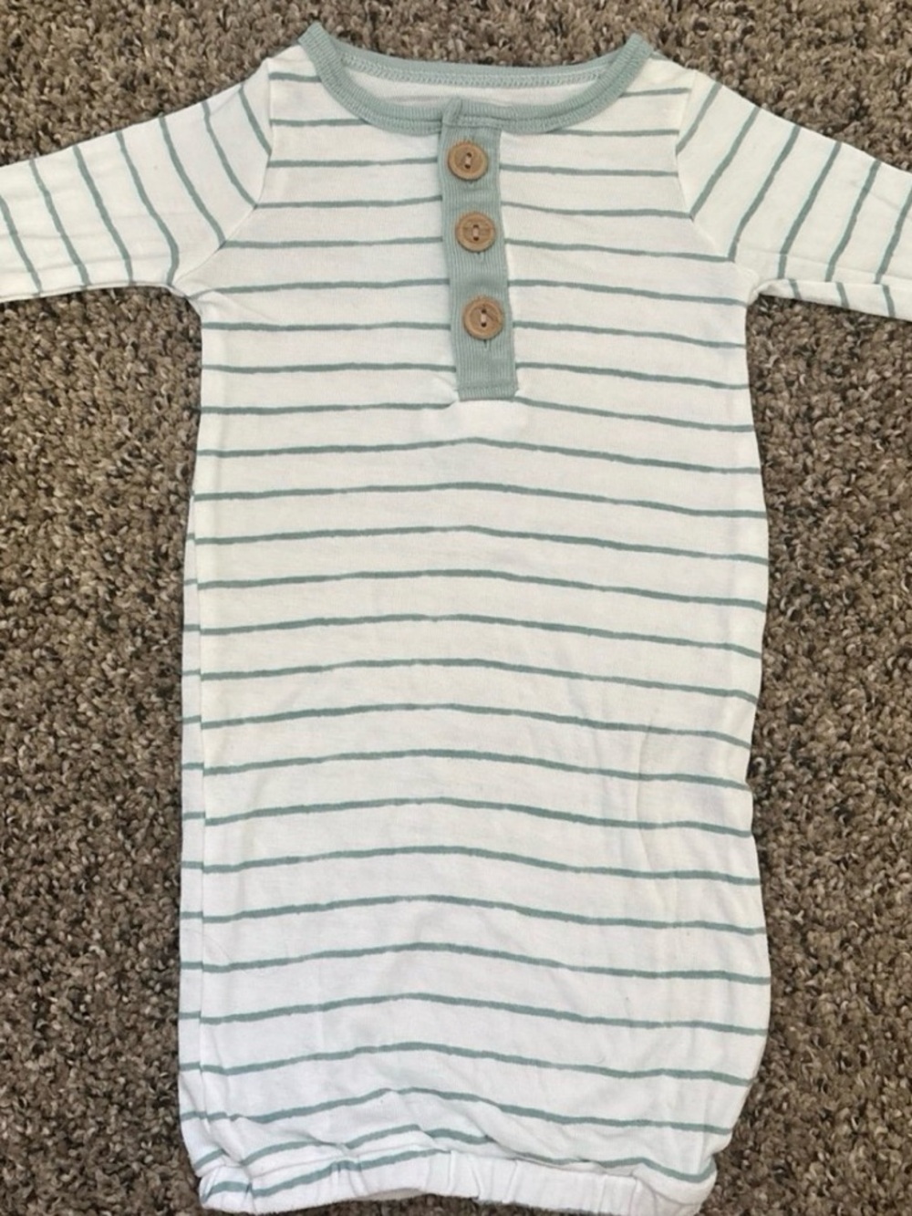 cloud island White and Soft Green Striped Long Sleeve Sleep Gown